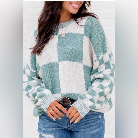 Taupe n Ivory Checkerboard Sweater - Picture 3 of 3